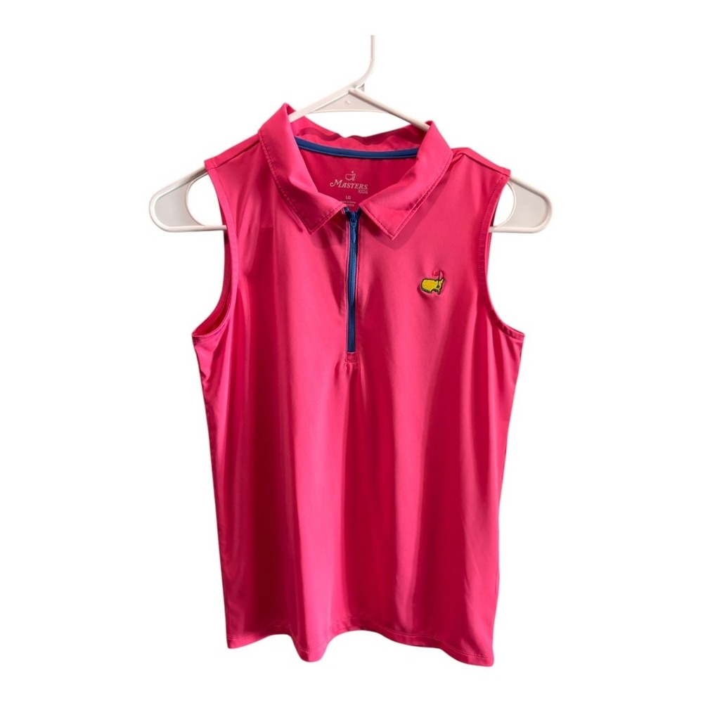 Masters Kids Golf Sleeveless Polo Shirt Pink Quarter Zip Augusta National Logo